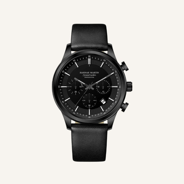 Men's Black Leather Watch - Luxemiro